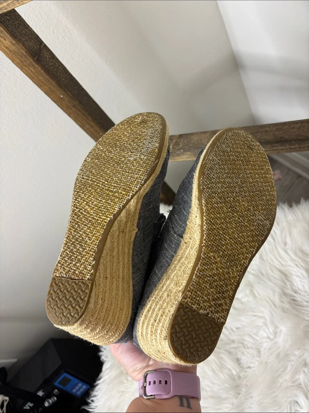 Toms Light Blue Gray Lace-Up Wedge Espadrille Size 7.5